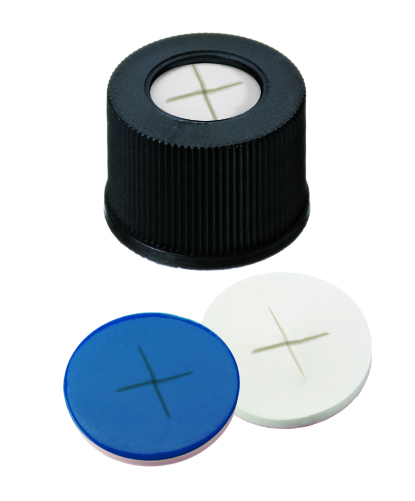 Image de Polypropylene Screw Cap black, 8.5 mm centre hole, Silicone/PTFE with cross-slit