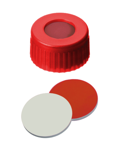 Image de PP Short Thread Cap red, 6 mm centre hole, Septum Rubber/PTFE